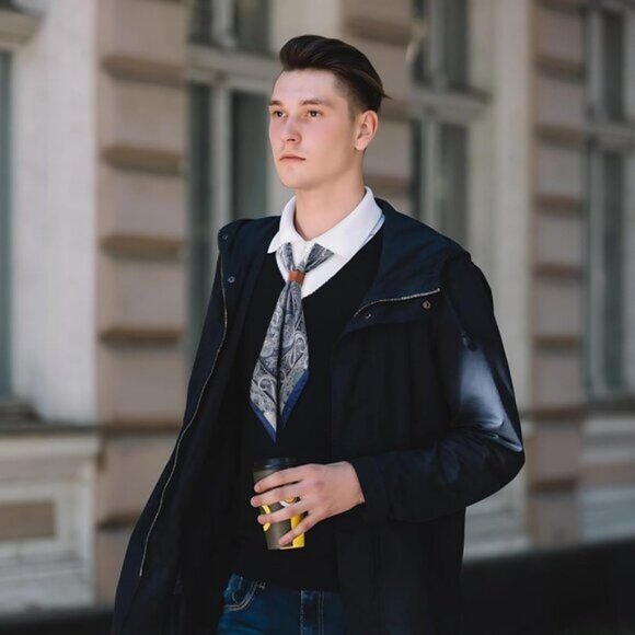 ⚡Men D-Blue Necktie 27.5 Inches Cowboy Scarves Pocket Square Silk Bandanas - Picture 5 of 8